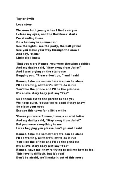 taylor swift song lyrics pdf